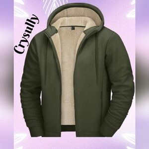 Crysully Mens Sweatshirt Jacket Sz XL & M Green Fleece Sherpa Lining Hooded
